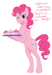 Size: 600x862 | Tagged: safe, artist:cartoonlion, pinkie pie, pony, bipedal, solo, tray