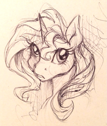 Size: 739x873 | Tagged: safe, artist:buttersprinkle, sunset shimmer, pony, unicorn, pen drawing, sketch, solo, traditional art