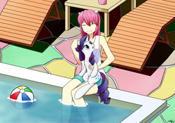 Size: 1687x1181 | Tagged: safe, artist:ligerstorm, rarity, pony, unicorn, crossover, elfen lied, nyu, swimming pool