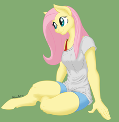 Size: 1280x1311 | Tagged: safe, artist:hobbsmeerkat, fluttershy, anthro, unguligrade anthro, clothes, female, pink hair, solo