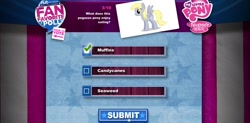 Size: 1248x615 | Tagged: safe, derpy hooves, favorite pony, muffin, text, vote