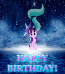 Size: 1416x1600 | Tagged: safe, artist:trini-mite, starlight glimmer, pony, amazing, happy birthday, kelly sheridan, present, solo