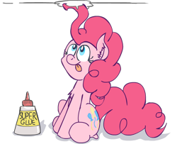 Size: 998x809 | Tagged: safe, artist:scrimpeh, pinkie pie, earth pony, pony, :p, chest fluff, glue, mane, solo, super glue, tongue out