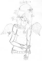 Size: 1327x1906 | Tagged: safe, artist:managodess, fluttershy, eared humanization, humanized, traditional art, winged humanization, wip