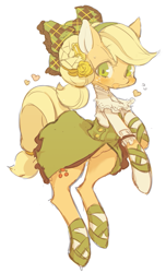 Size: 485x800 | Tagged: safe, artist:rikose, applejack, earth pony, pony, semi-anthro, bow, clothes, dress, simple background, skirt, solo