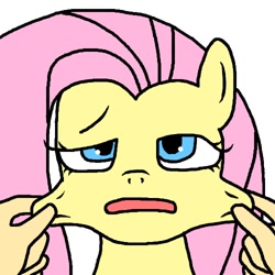 Size: 500x500 | Tagged: safe, fluttershy, human, pegasus, pony, female, mare, pinch, pink mane, yellow coat