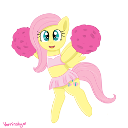 Size: 2000x2000 | Tagged: safe, artist:verminshy, fluttershy, pegasus, pony, cheerleader, clothes, midriff, pom pom, skirt, solo