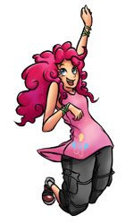 Size: 258x431 | Tagged: safe, artist:unregisteredwaffle, pinkie pie, clothes, female, humanized, smiling, solo