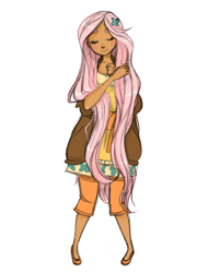 Size: 500x659 | Tagged: safe, artist:lovechafes, fluttershy, hippie, hippieshy, humanized