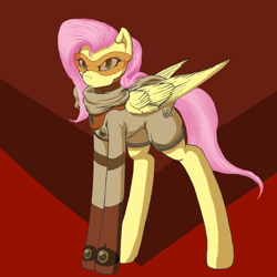 Size: 650x649 | Tagged: safe, artist:vicmanone, fluttershy, pegasus, pony, badass, clothes, diebuster, nono, solo