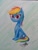 Size: 774x1032 | Tagged: safe, artist:ironbeastz, derpibooru import, rainbow dash, pegasus, pony, chibi, sitting, solo, traditional art