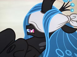 Size: 4032x3024 | Tagged: safe, screencap, queen chrysalis, changeling, changeling queen, frenemies (episode), blindfold, female, solo