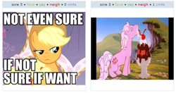 Size: 532x281 | Tagged: safe, applejack, lickety split, earth pony, pony, g1, exploitable meme, ice cream, juxtaposition, juxtaposition win