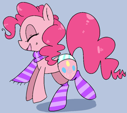 Size: 774x686 | Tagged: safe, artist:princesshiddeh, pinkie pie, earth pony, pony, clothes, panties, scarf, socks, solo, striped socks, striped underwear, underwear