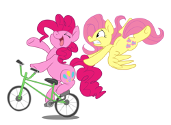 Size: 860x629 | Tagged: safe, artist:spainfischer, fluttershy, pinkie pie, earth pony, pegasus, pony, bicycle, riding