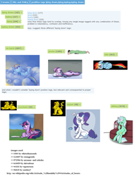 Size: 984x1297 | Tagged: safe, artist:aryanne, artist:shiverbear, artist:sokolas, artist:sorekey, artist:strangiesleepy, artist:vaporotem, artist:whitediamonds, derpibooru import, lyra heartstrings, rainbow dash, rarity, twilight sparkle, twilight sparkle (alicorn), alicorn, pegasus, pony, unicorn, derpibooru, heraldry, lying, lying down, meta, on back, prone, sitting, tagging, tags, text