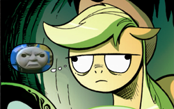 Size: 1169x732 | Tagged: safe, edit, applejack, earth pony, pony, derp, exploitable meme, faic, forced meme, keeperofporridge, meme, thinking applejack meme, thomas the tank engine, thought bubble