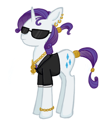 Size: 600x675 | Tagged: safe, artist:thecheeseburger, rarity, pony, unicorn, alternate hairstyle, bling, clothes, earring, necklace, solo, sunglasses