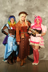 Size: 500x750 | Tagged: artist needed, safe, derpibooru import, applejack, pinkie pie, rainbow dash, human, 2014, cosplay, fashion, irl, irl human, photo, steampunk, wondercon