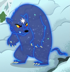 Size: 635x652 | Tagged: safe, screencap, queen chrysalis, changeling, changeling queen, ursa minor, frenemies (episode), cropped, disguise, disguised changeling, female, rearing, snow, solo