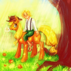 Size: 800x800 | Tagged: safe, artist:grannyfoxy, applejack, earth pony, pony, bilbo baggins, crossover, lord of the rings, riding