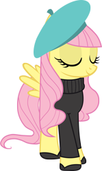 Size: 1265x2117 | Tagged: safe, fluttershy, pegasus, pony, alternate hairstyle, beret, clothes, simple background, solo, sweater, sweatershy, transparent background, vector