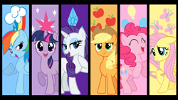 Size: 1920x1080 | Tagged: safe, artist:neodarkwing, derpibooru import, edit, applejack, fluttershy, pinkie pie, rainbow dash, rarity, twilight sparkle, earth pony, pegasus, pony, unicorn, cutie mark, mane six, wallpaper, wallpaper edit