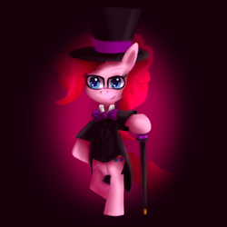 Size: 800x800 | Tagged: safe, artist:senx, pinkie pie, pony, bipedal, cane, classy, clothes, hat, solo, top hat