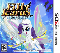 Size: 900x801 | Tagged: safe, artist:nickyv917, rarity, changeling, pony, unicorn, 3ds, game, game cover, hat, kid icarus, kid icarus: uprising, nintendo, parody, video game, wahaha