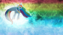 Size: 1920x1080 | Tagged: safe, artist:jamey4, derpibooru import, edit, rainbow dash, alicorn, alicornified, race swap, rainbowcorn, solo, wallpaper, wallpaper edit