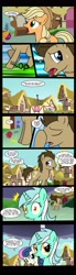 Size: 900x3266 | Tagged: safe, artist:edowaado, applejack, bon bon, derpy hooves, doctor whooves, lyra heartstrings, sweetie drops, earth pony, pegasus, pony, unicorn, comic:this is where it gets complicated, comic, crossover, female, male, mare, remake, stallion