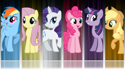 Size: 1920x1080 | Tagged: safe, artist:bluedragonhans, derpibooru import, edit, applejack, fluttershy, pinkie pie, rainbow dash, rarity, twilight sparkle, earth pony, pegasus, pony, unicorn, mane six, wallpaper, wallpaper edit