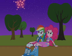 Size: 2730x2127 | Tagged: safe, artist:zacatron94, derpibooru import, pinkie pie, rainbow dash, human, equestria girls, balloon, boots, bracelet, clothes, female, friendshipping, high heel boots, jewelry, lesbian, pinkiedash, shipping, skirt