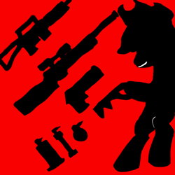 Size: 1024x1024 | Tagged: safe, applejack, earth pony, pony, gun, red background, simple background