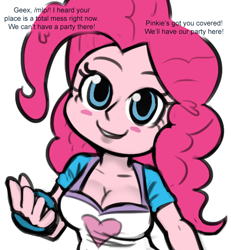 Size: 600x650 | Tagged: safe, artist:livesmutanon, pinkie pie, human, comic:based anon, equestria girls, /mlp/, breasts, cleavage, color, female, humanized, pinkie pies, solo