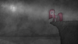 Size: 1920x1080 | Tagged: safe, artist:jamey4, pinkie pie, earth pony, pony, crying, mountain, pinkamena diane pie, rain, sad, vector, wallpaper