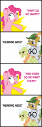 Size: 800x2370 | Tagged: safe, apple strudel, granny smith, mr. waddle, pinkie pie, earth pony, pony, apple family member, clerical collar, comic, elderly, female, glasses, hat, hyperbole and a half, joke, liver spots, male, mare, silly, simple background, stallion, white background