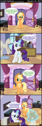 Size: 1424x4166 | Tagged: safe, artist:wildtiel, applejack, rarity, earth pony, pony, unicorn, comic, female, horn, mare