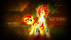 Size: 1920x1080 | Tagged: safe, artist:90sigma, artist:antylavx, artist:pwnagespartan, artist:zuko42, sunset shimmer, pony, unicorn, collaboration, equestria girls, my past is not today, rainbow rocks, clothes, duality, eyes closed, human ponidox, open mouth, self ponidox, solo, transformation, wallpaper