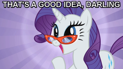 Size: 614x345 | Tagged: safe, rarity, pony, unicorn, glasses, image macro, reaction image, solo