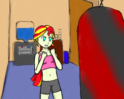 Size: 1280x1024 | Tagged: safe, artist:zoomya, sunset shimmer, equestria girls, belly button, boxing, clothes, midriff, shorts, solo, tanktop