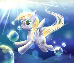 Size: 3500x3000 | Tagged: safe, artist:aquagalaxy, derpy hooves, pegasus, pony, crepuscular rays, female, mare, solo, underwater