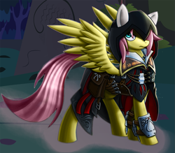 Size: 955x836 | Tagged: dead source, safe, artist:holsternicholson, artist:nyuuchandiannepie, color edit, edit, fluttershy, pegasus, pony, assassin's creed, trace