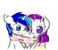 Size: 890x768 | Tagged: safe, artist:swaggypanda, rarity, oc, oc:diamond heart, pony, unicorn, clothes, cute, scarf, shared clothing, shared scarf