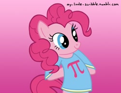 Size: 792x612 | Tagged: safe, artist:scribble, pinkie pie, pony, bipedal, clothes, pi, pinkie pi, pun, shirt, solo, t-shirt, π