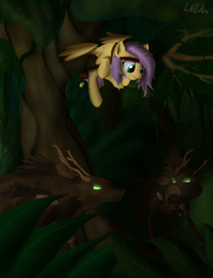 Size: 1500x1950 | Tagged: safe, artist:mattatatta, fluttershy, pegasus, pony, timber wolf, female, mare, survivor shy