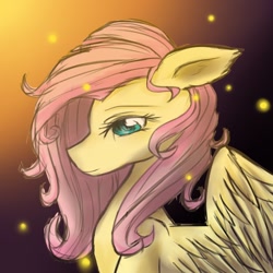 Size: 894x894 | Tagged: safe, artist:cindry-adopts, fluttershy, pegasus, pony, bust, female, mare, profile, smiling, solo