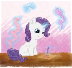 Size: 918x868 | Tagged: safe, artist:erysz, rarity, pony, unicorn, bow, fabric, filly, magic, solo, tongue out