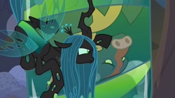 Size: 1920x1080 | Tagged: safe, screencap, queen chrysalis, changeling, changeling queen, ophiotaurus, frenemies (episode), cocoon, duo, female, male, you know for kids