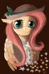 Size: 1000x1500 | Tagged: safe, artist:fyrecalla, part of a set, fluttershy, pegasus, pony, clothes, deputy, female, hat, mare, sheriff, solo, stars, western